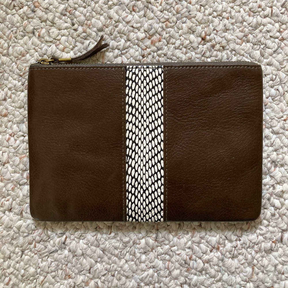Madewell The Suede Pouch Clutch: Snake Embossed Leather Inset Edition